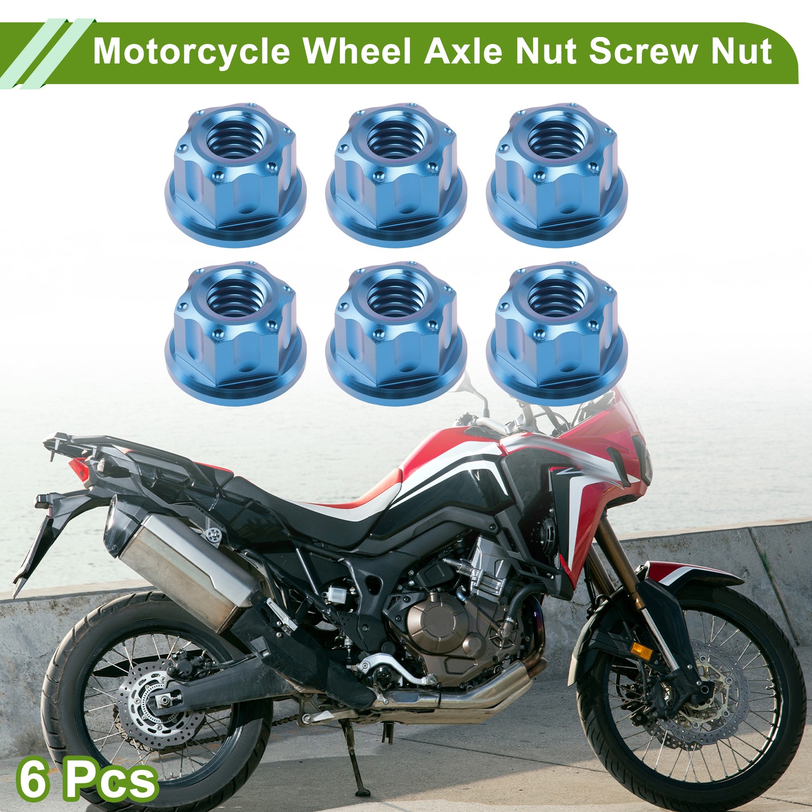 M6x1.0 Motorcycle Wheel Axle Nut Screw Nut Lake Blue for Cars/Motorcycles 6pcs