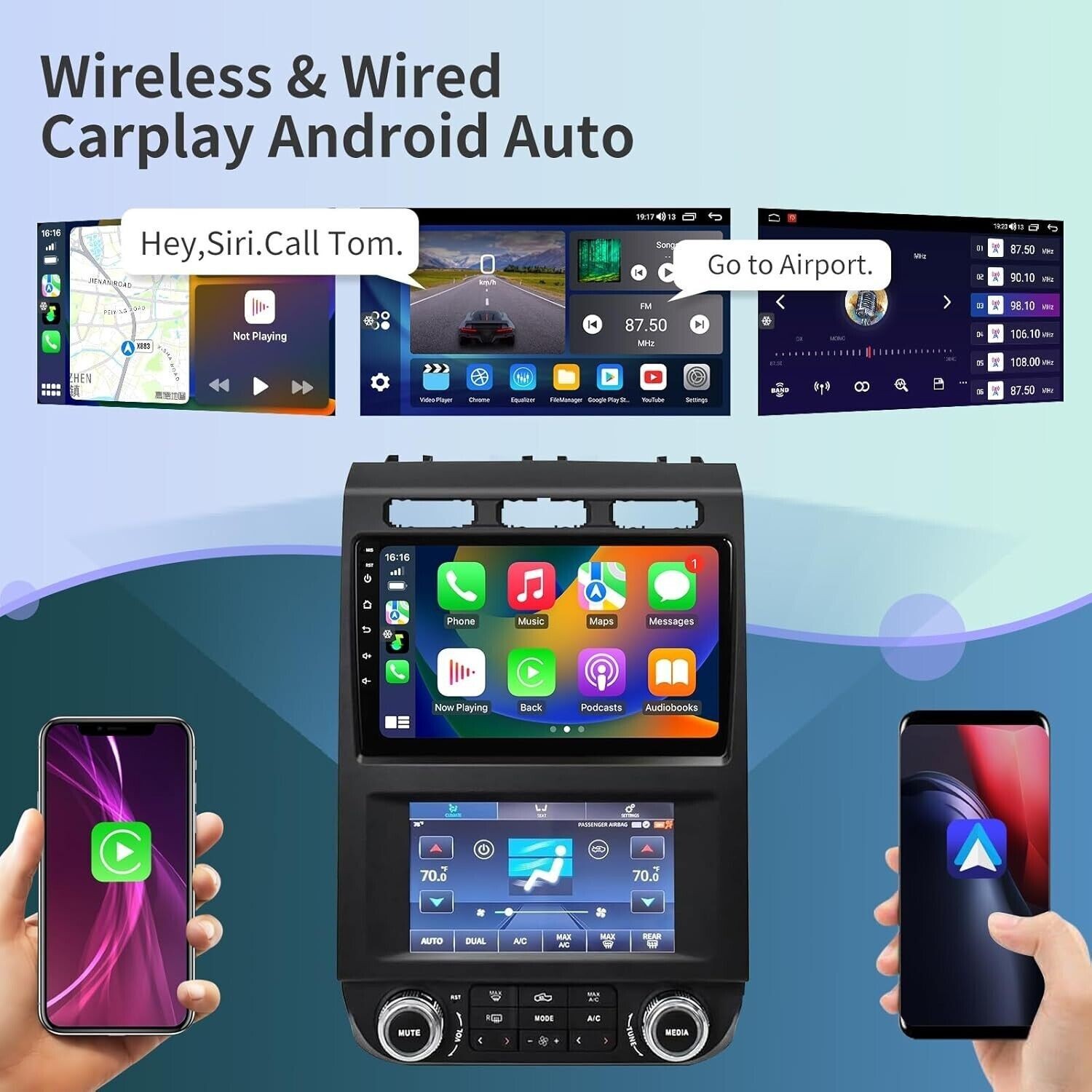 9'' Car Stereo Radio Auto Android Carplay Navi 4+64GB For Ford F150 2015-2021