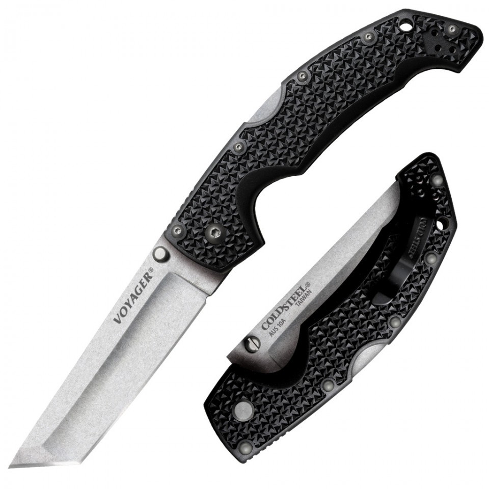 Cold Steel Large Voyager Folding Tanto Blade AUS10A Griv Ex Handle Knife 29AT
