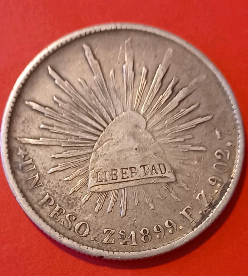 1899-Zs Un Peso Minted In Zacatecas, Mexico- Silver Libertad Cap & Rays 26.91 g