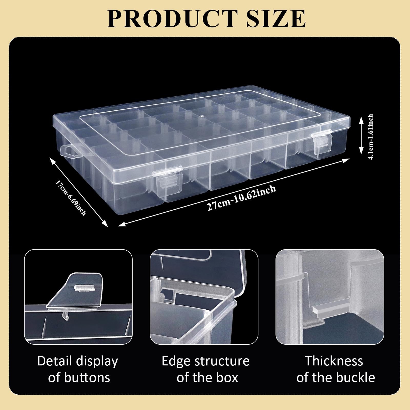 1 Pack 36 Grids Plastic Organizer Container with Adjustable Dividers, Large C...