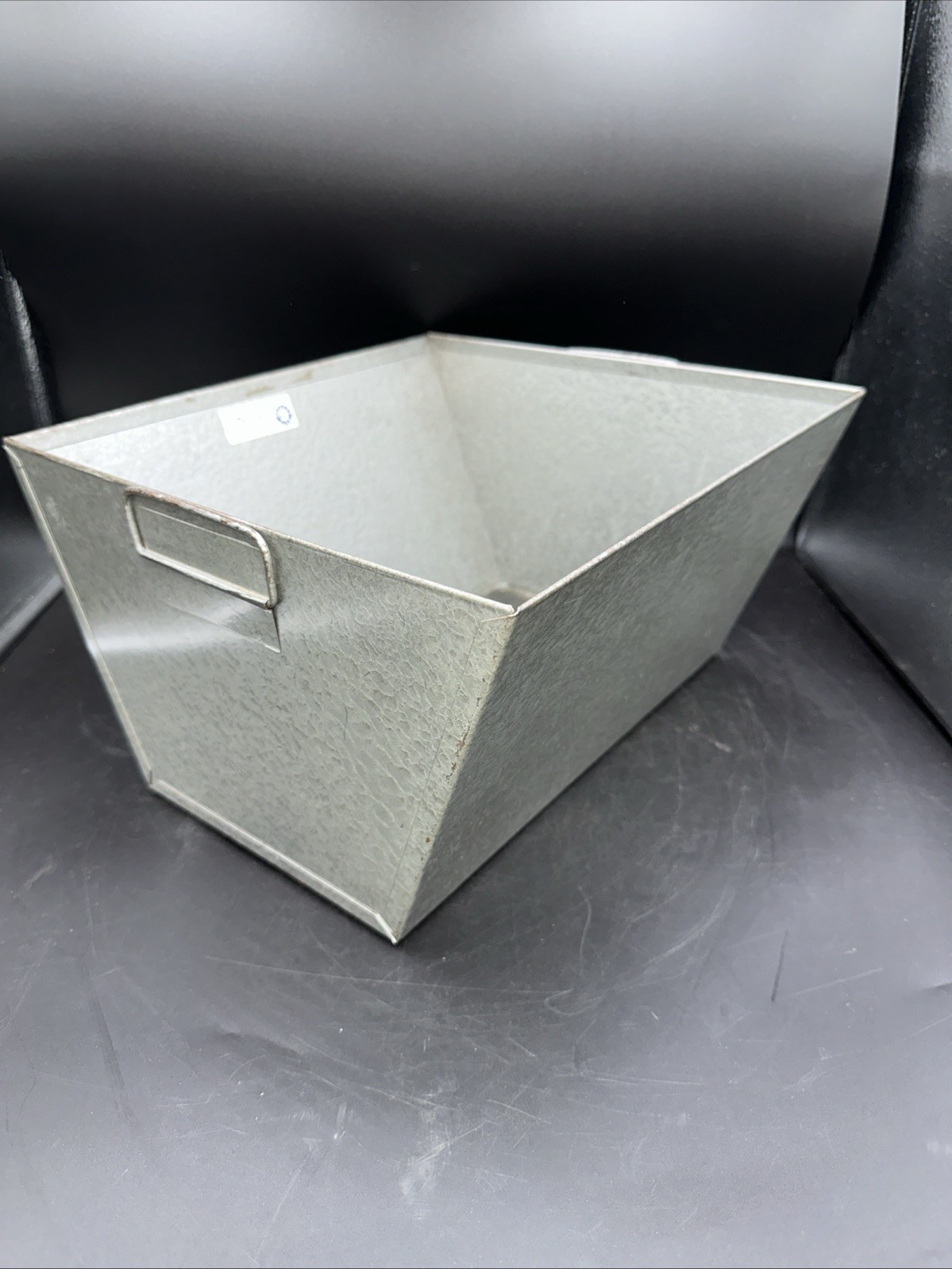 Vtg Gray Industrial Metal Sloped Bin Organizer File Box