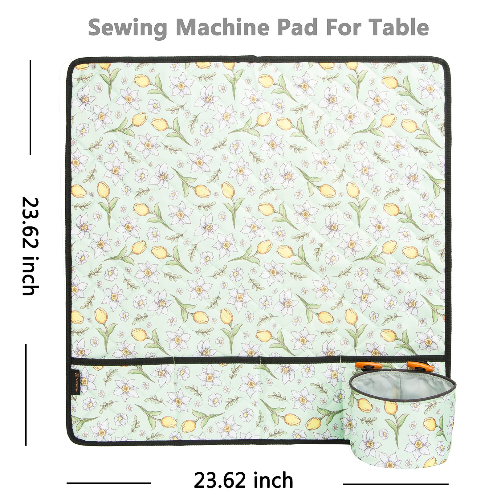 PACMAXI Sewing Machine Pad for Table with 4-Floral With Green Background