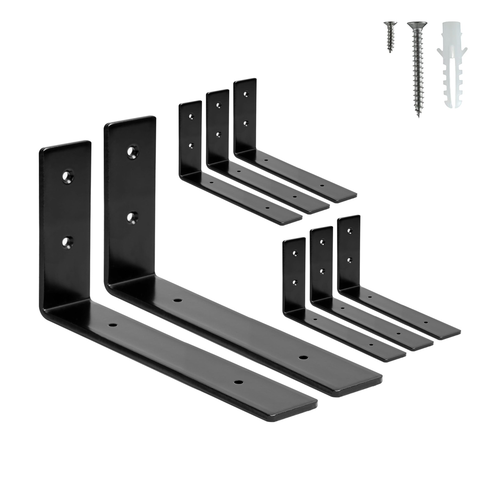 8 Pack Shelf Brackets 8 Inch L Black Heavy Duty Metal Wall Support 8x4x1.4