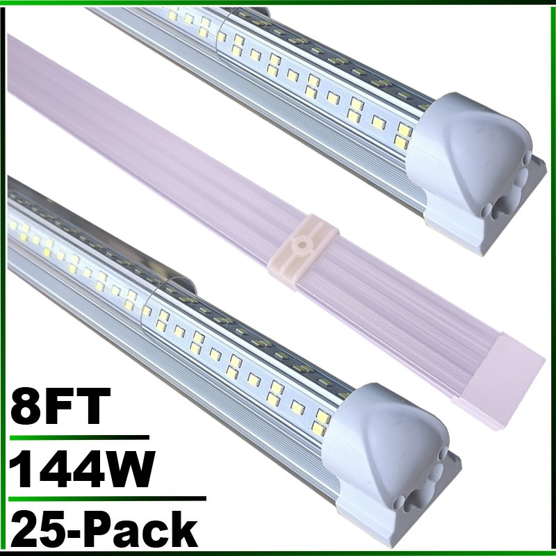 25PcS 8 Foot LED Shop Lights 144w Fixture 8FT T8 LED Tube Light 8' Garage Light