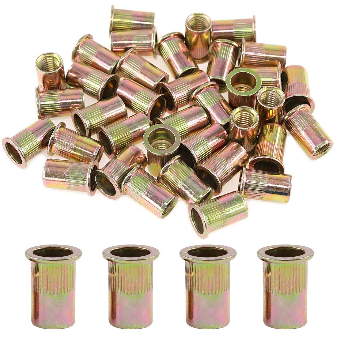50Pcs 1/2"-13UNC Zinc Plated Carbon Steel Rivet Nut Flat Head Rivnut Threaded In