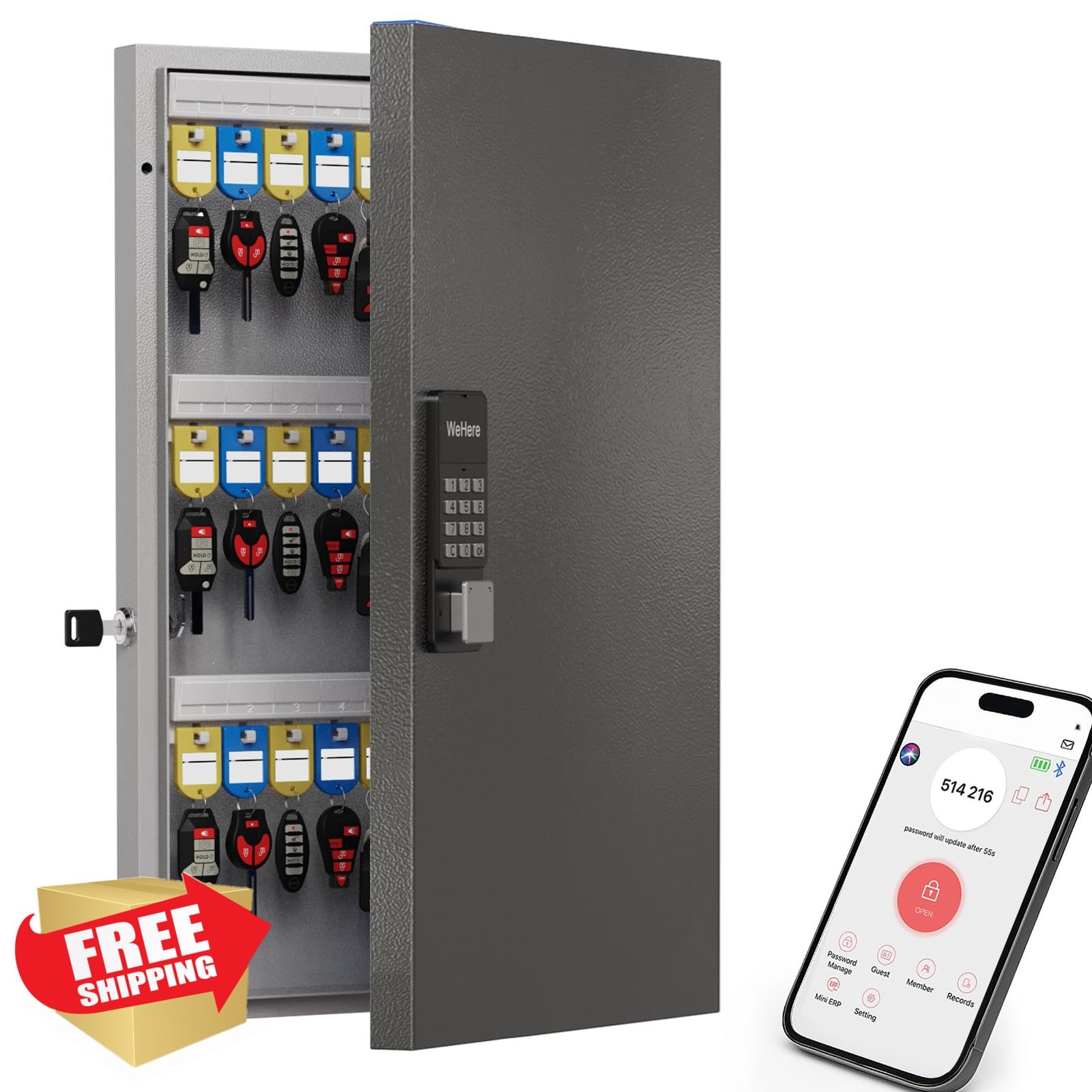 WeHere 72 Key Smart Lock Box Wall Mount App Control