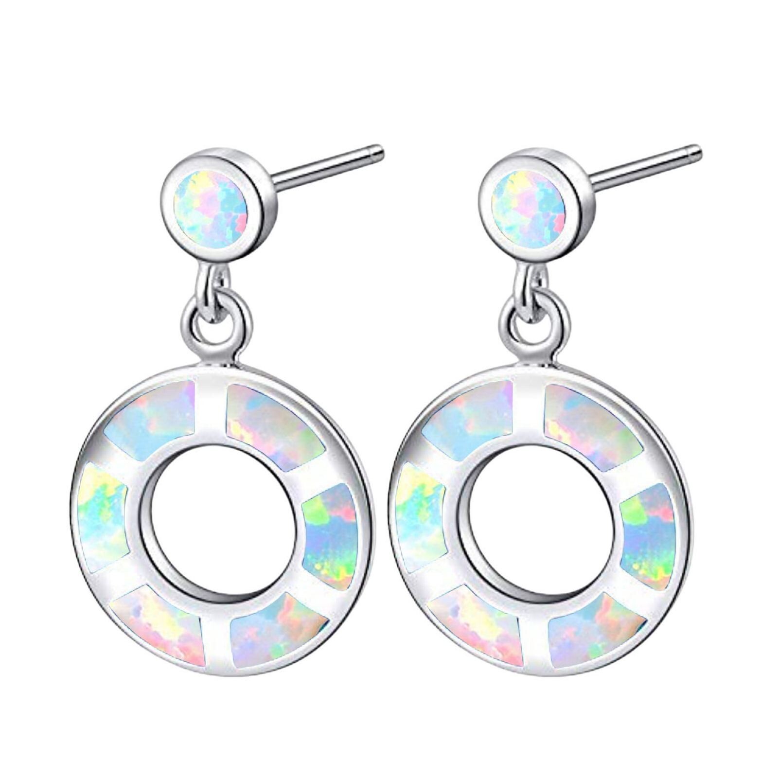 Vikoly White Fire Opal Stud Earrings Silver Filled For Women Girls