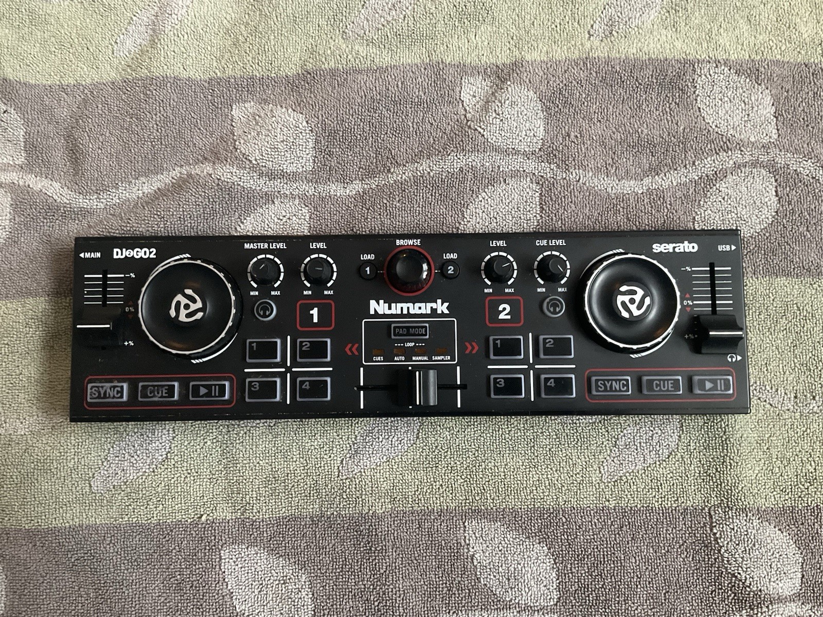 Numark DJ2GO2 Touch Compact 2-Deck USB DJ Controller Mixer/Crossfader, Black
