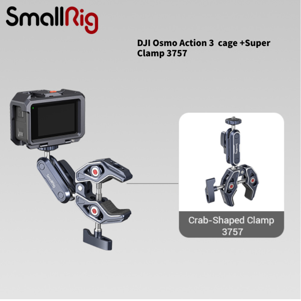 SmallRig OSMO Action 4 Camera Cage 4119 + Super Clamp 3757 for DJI OSMO Action 3