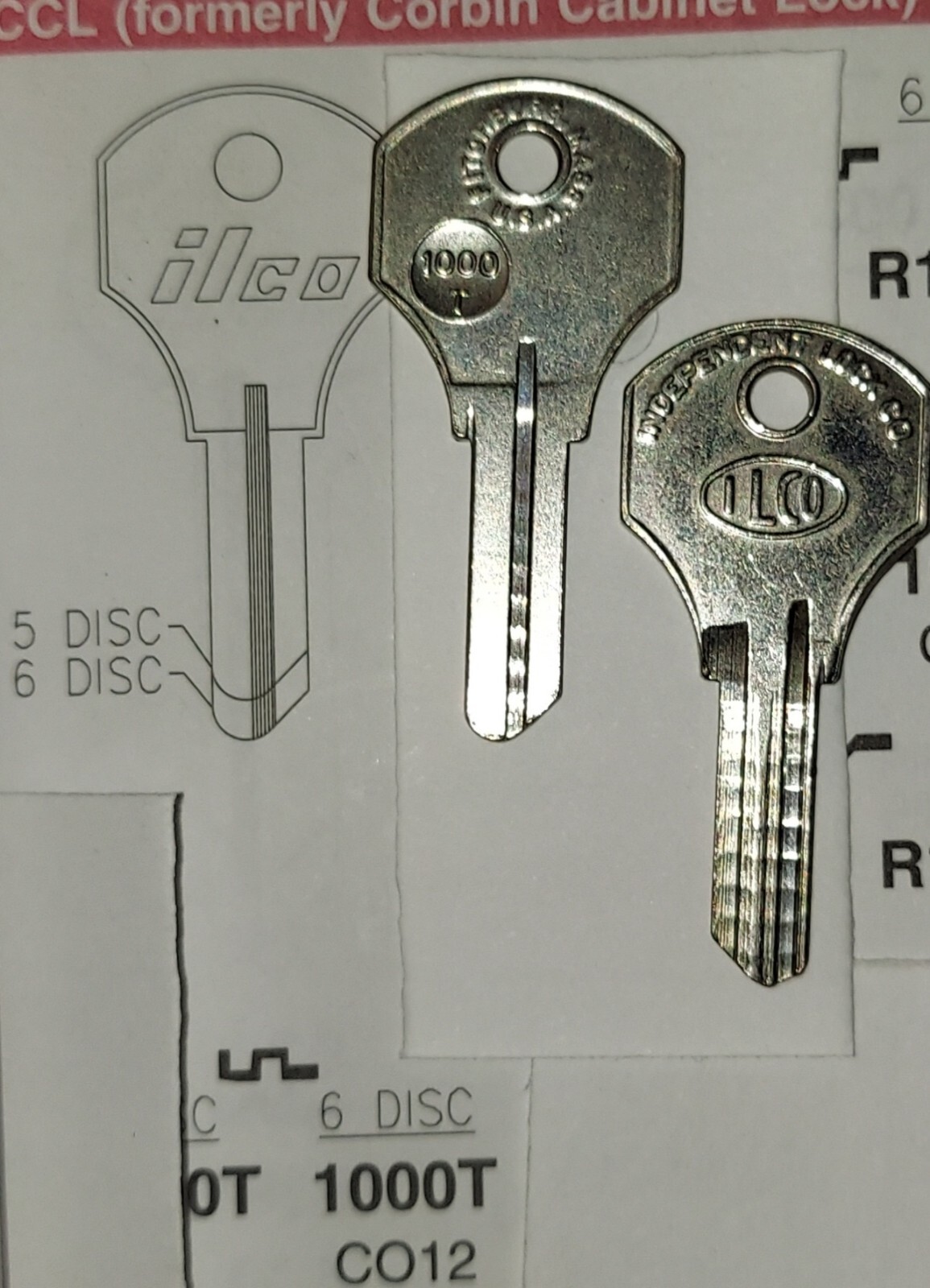 CCL, Corbin 1000T, CO12, 00T, LCO15, Vintage Key (1)  Blank.