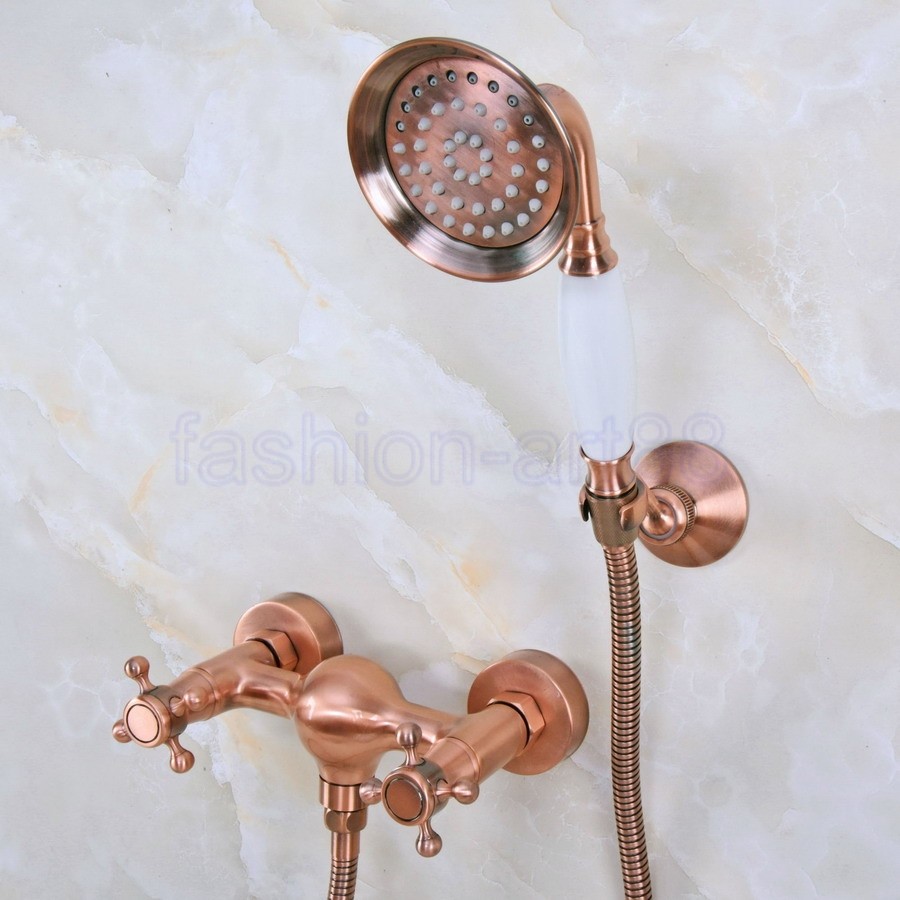 Antique Red Copper Bathroom Faucet Mixer Tap with Hand Held Shower set fna297