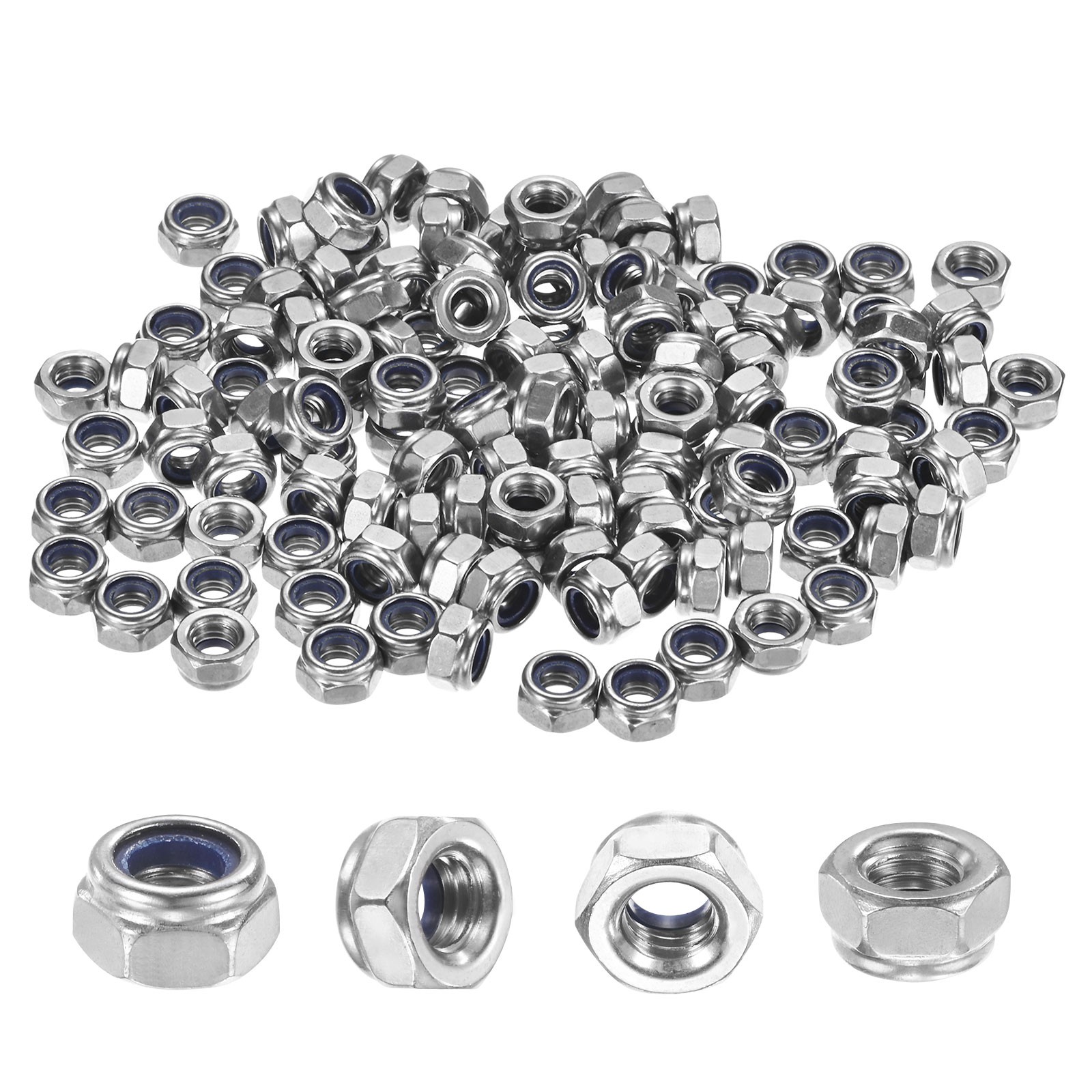 200-Pack Metric Nylon Insert Hex Lock Nuts, M6 x 1mm 304 Stainless Steel Nut
