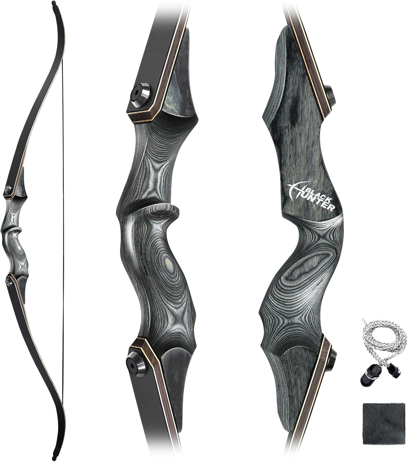 Original Black Hunter Takedown Recurve Bow 60Inch with Bamboo Core Limbs Archery