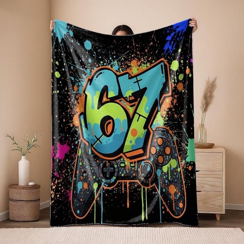 No.67 Graffiti Flannel Fleece Blanket Print Lightweight Warm All-Season Home Use