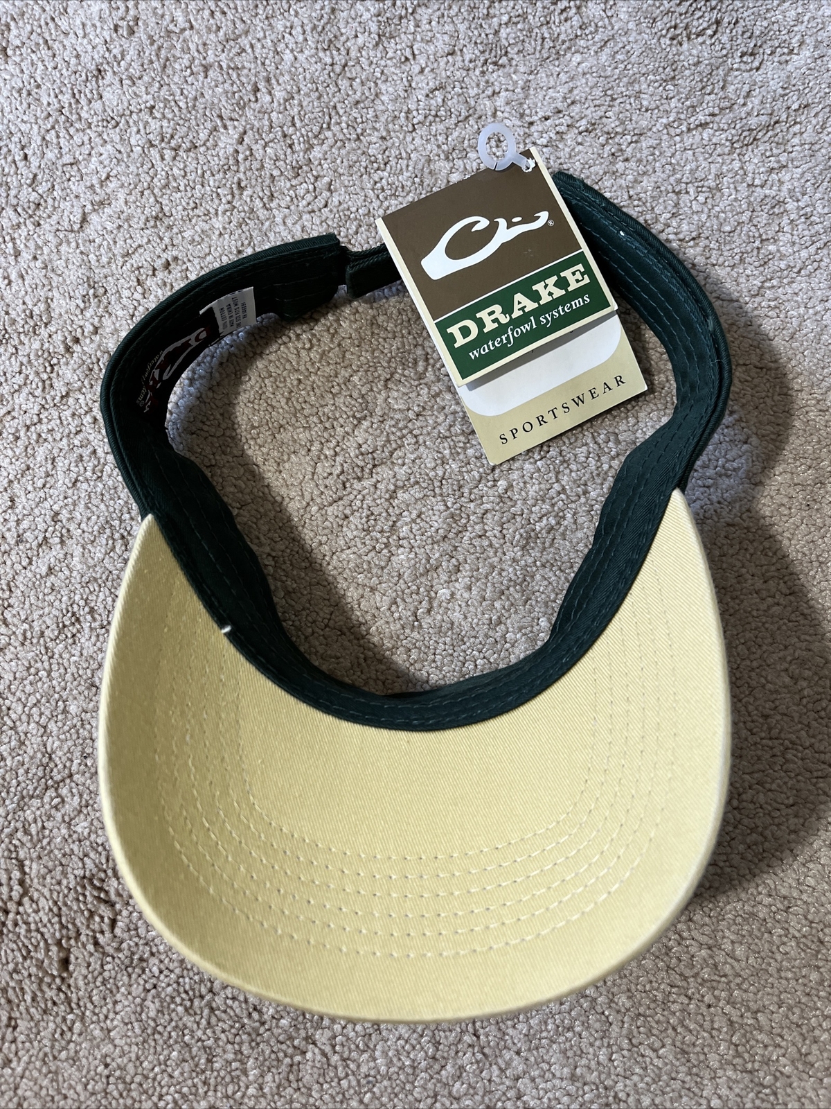 NEW DRAKE WATERFOWL SYSTEMS Logo Visor Baseball Hat GREEN GOLD WHITE OS MSRP $20