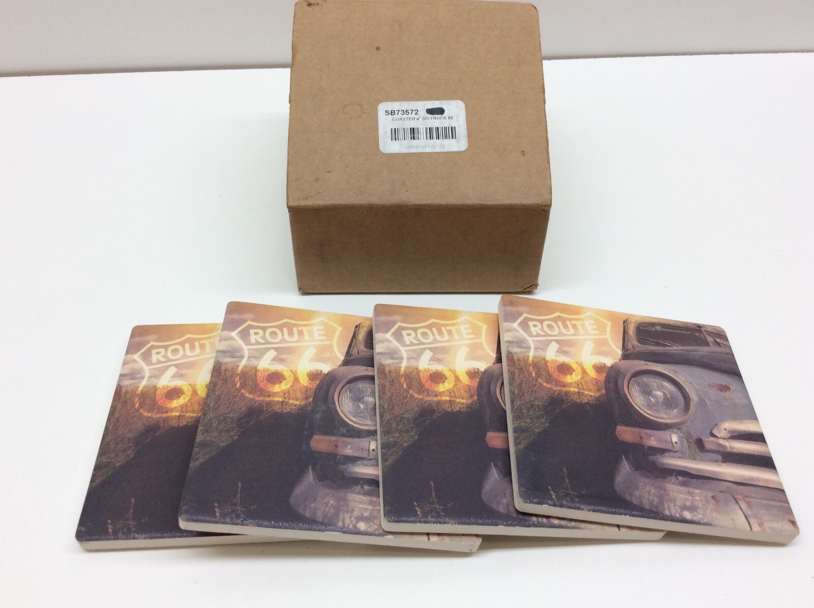 Ceramic Tile Coaster 4" Route 66 Truck Cork Backing Set of 4