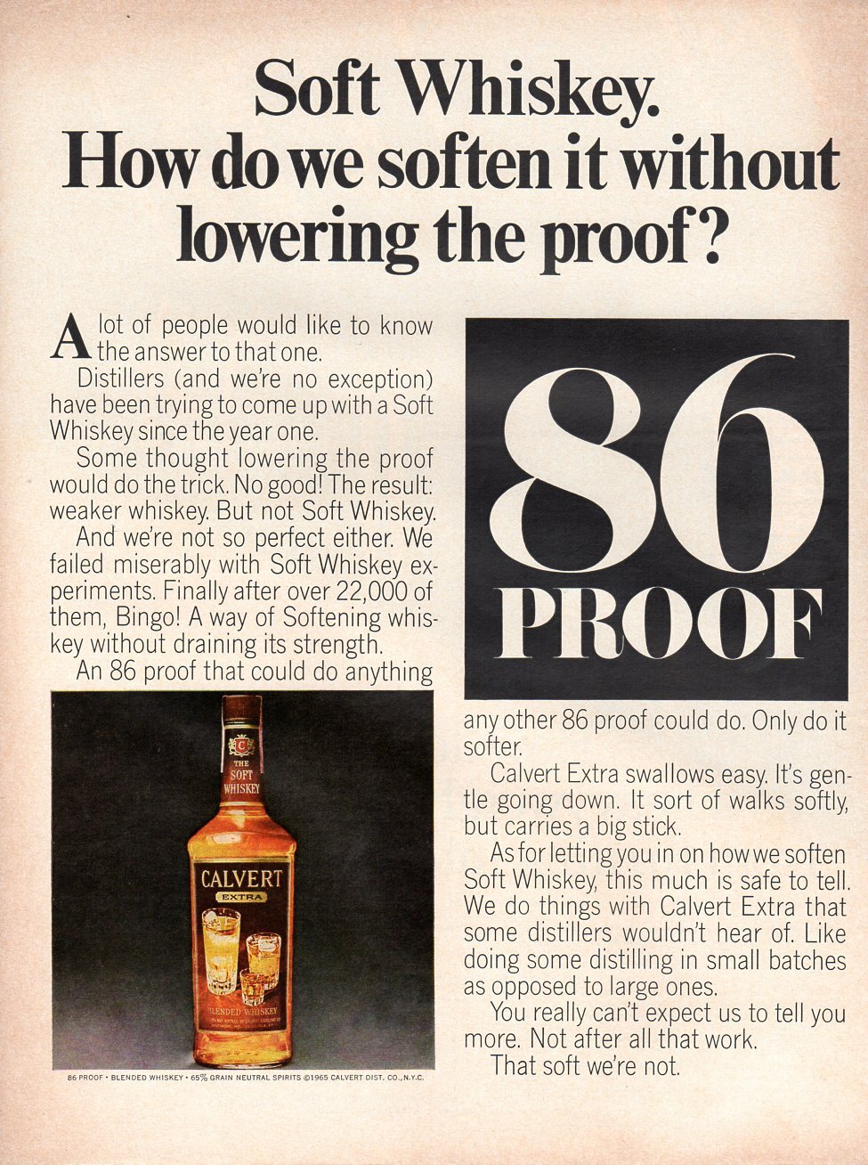 Vintage advertising print Alcohol Calvert Soft Whiskey How do we soften it 1965