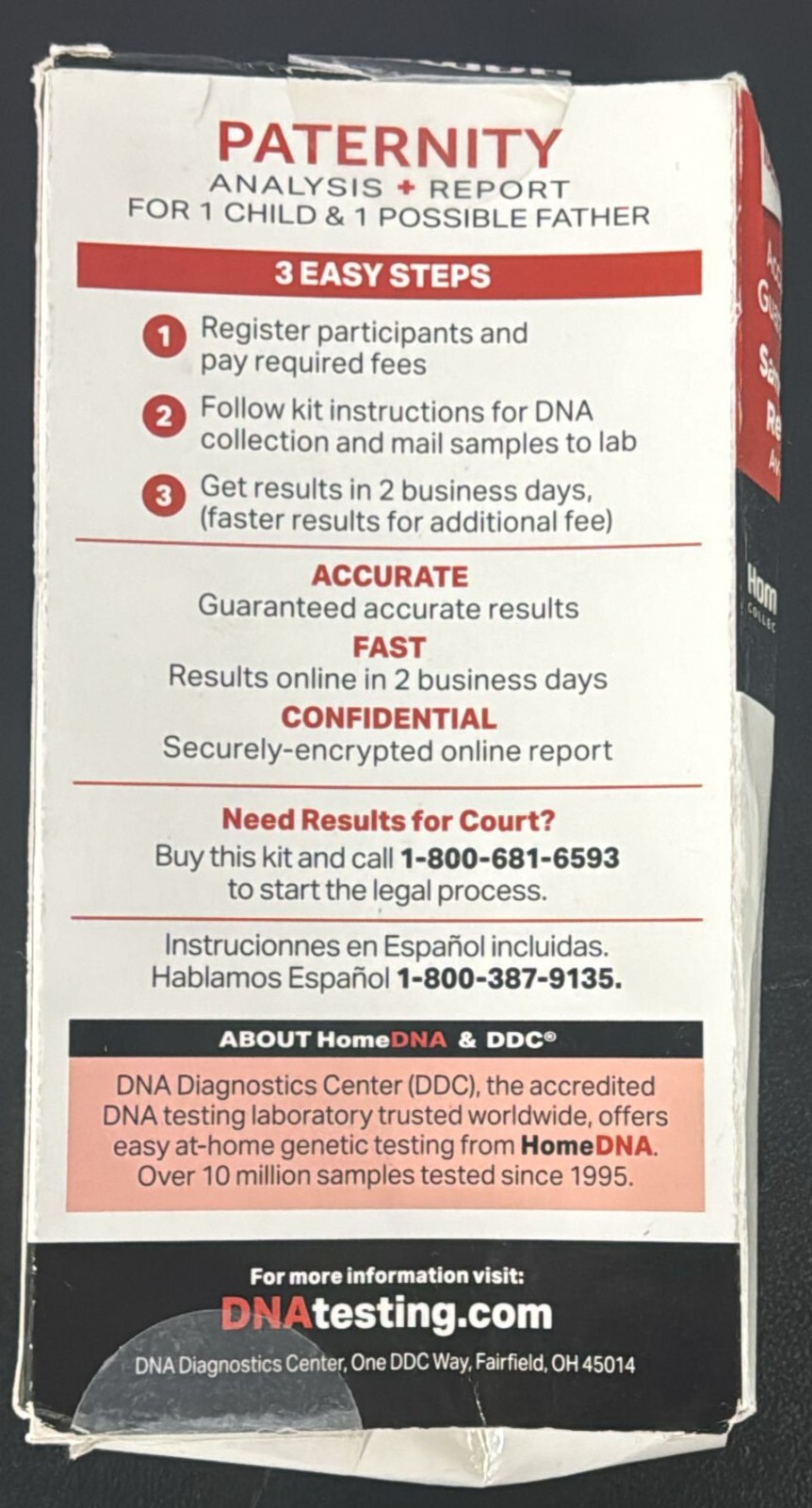HOMEDNA Home DNA Collection Kit Paternity Analysis Report New Sealed (N3)