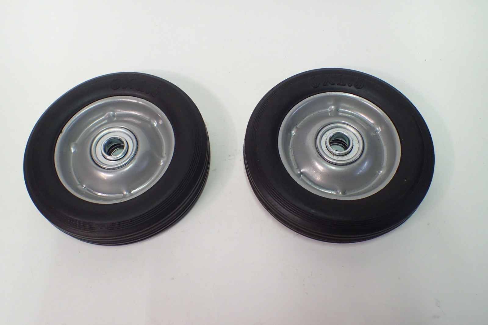 (2-Pack) AR-PRO 6” x 1.5” Flat Free Solid Rubber Wheel Assemblies 5/8" Bore Hole