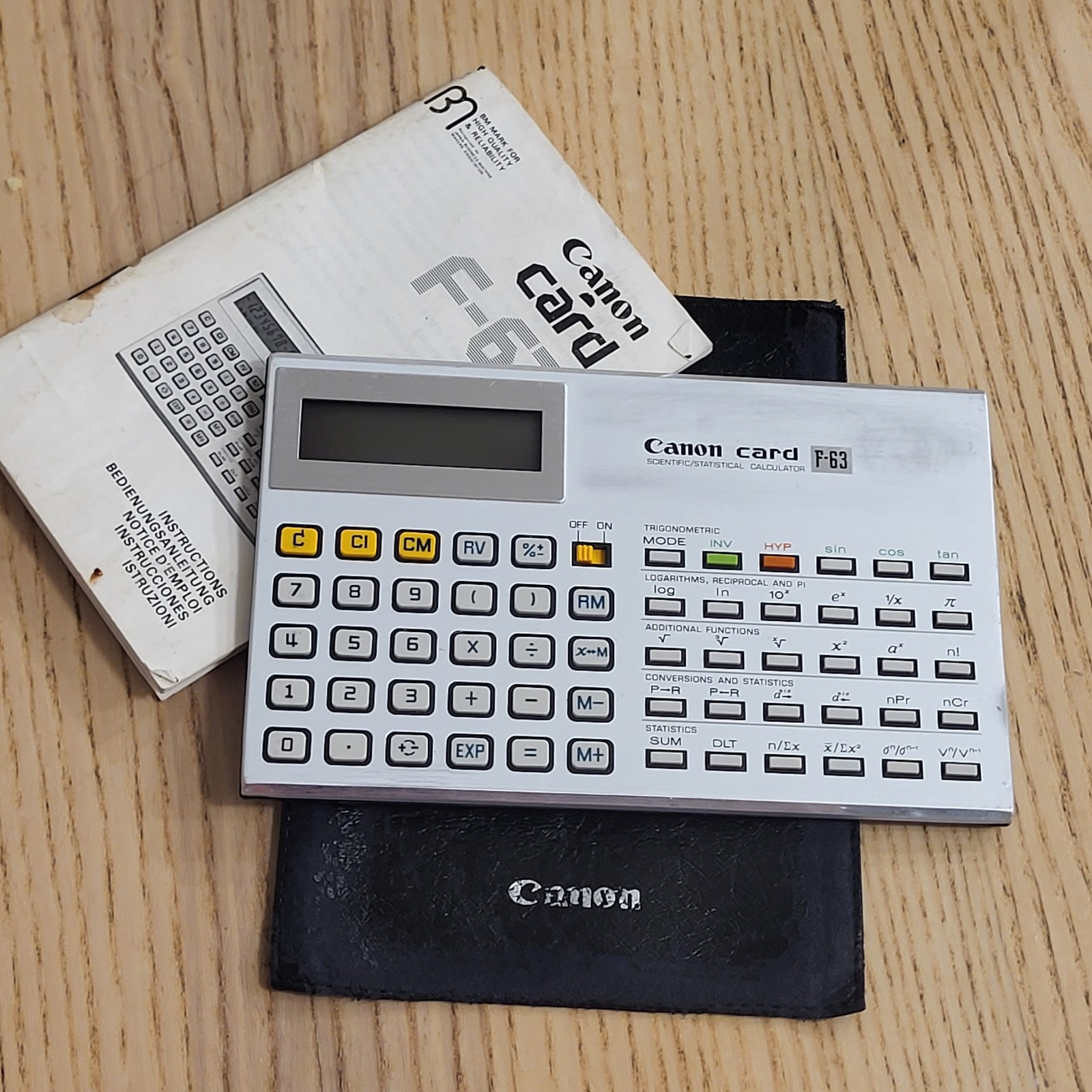 Vintage Canon Card F-63 Scientific Calculator- WORKS - Case And Manual Included
