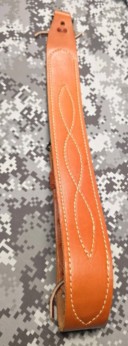 HUNTER WHITE STITCHED SUEDE BACKED LEATHER RIFLE SLING WITH SWIVELS