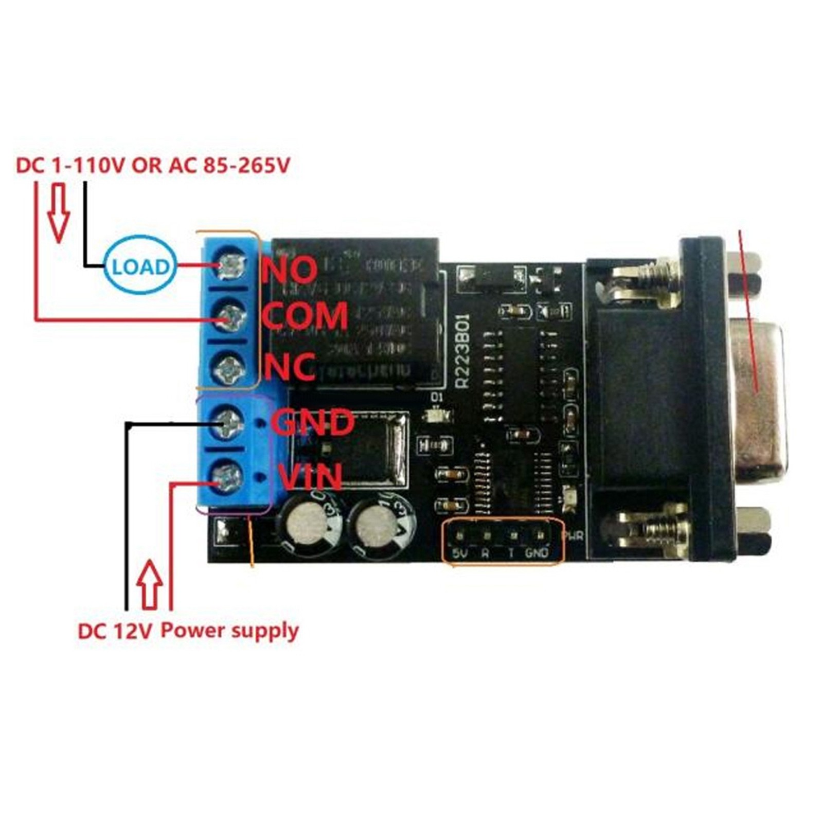 RS232 Delay Relay Module 1 Channel Serial Port UART Multifunctional DC12V