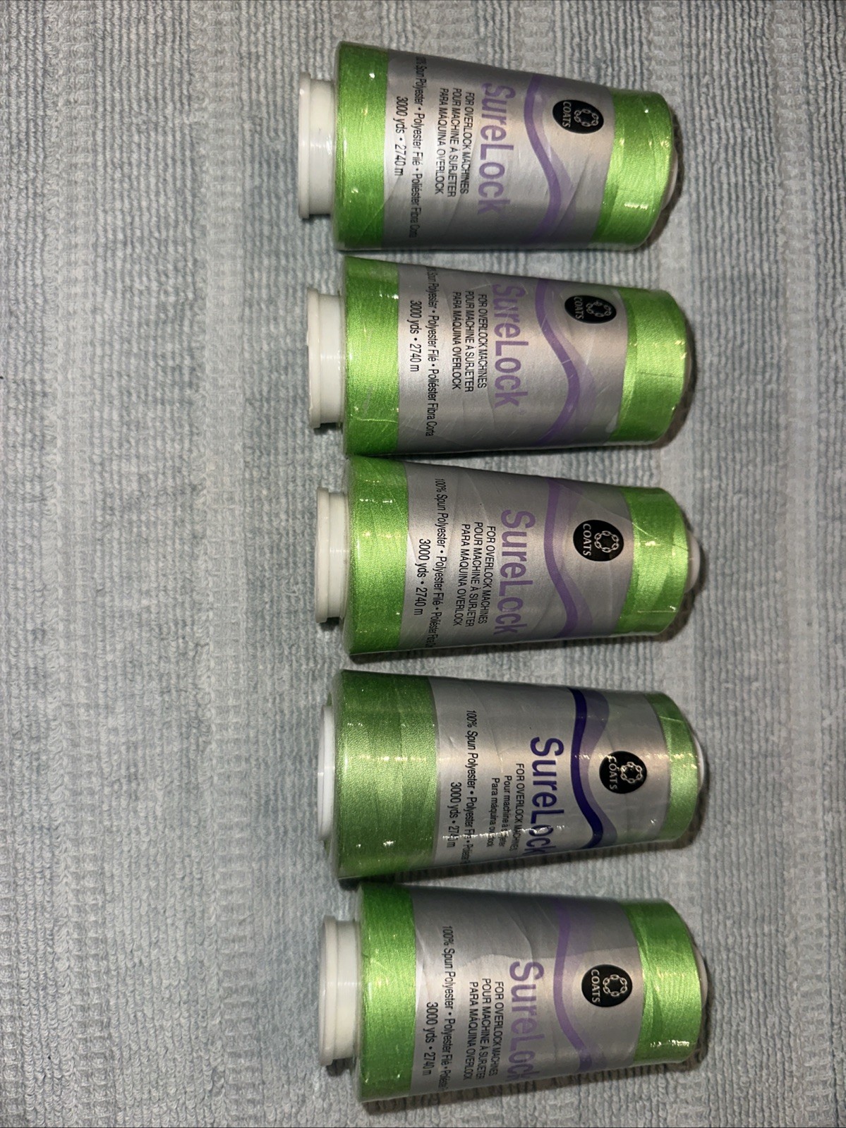 Coats Surelock 5 Spools 6840 Lime Polyester Thread, Multi-purpose, 3000 Yds