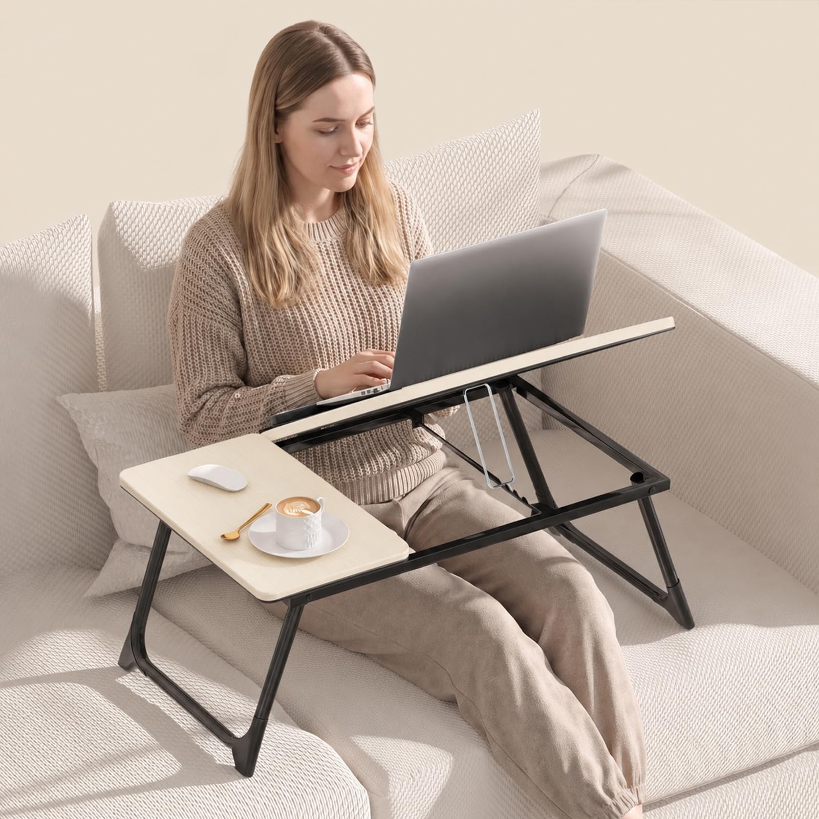 Laptop Bed Desk, 5Angle Adjustable Bed Laptop Table with Cup Holder