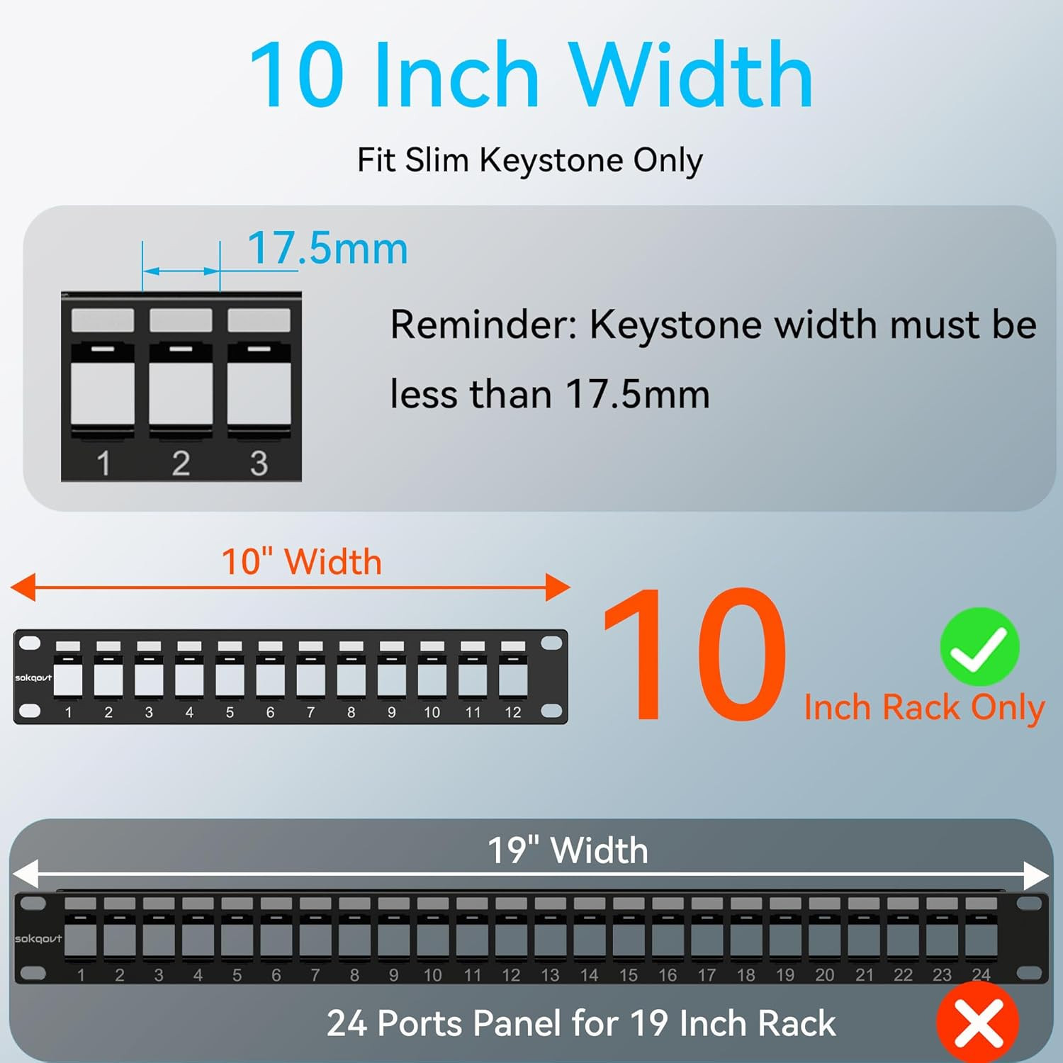 12 Port Mini Blank Keystone Patch Panel with Snap-In Design, Cat6 Network Patch