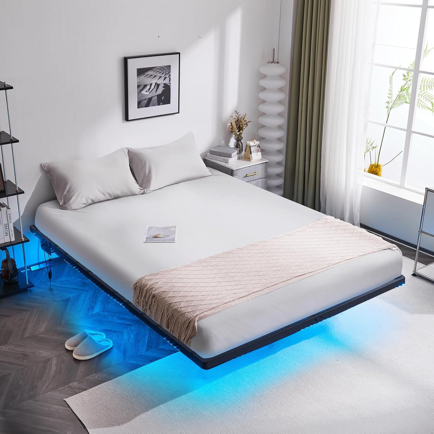 Floating Bed Frame Full Size with Smart LED Lights easy Assembly & Noise Free
