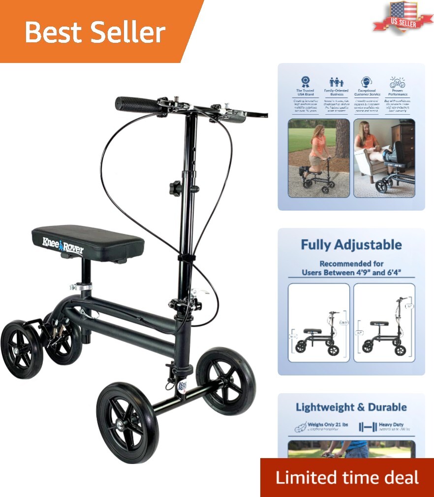 Lightweight Adjustable Knee Walker Scooter - Dual Brake & Foldable for Recovery