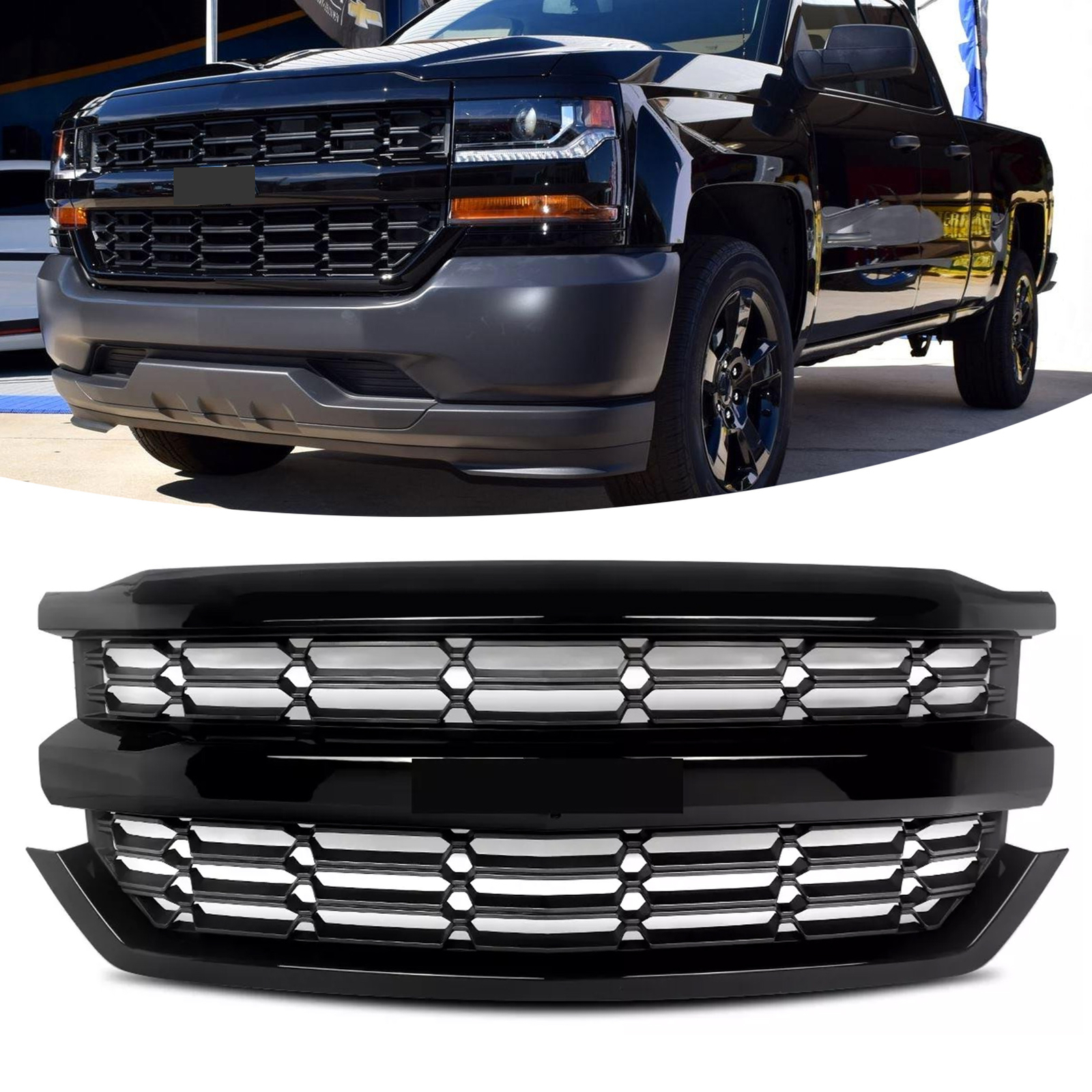 For 2016-2018 Chevrolet Silverado 1500 Front Bumper Upper Grille Black Mesh