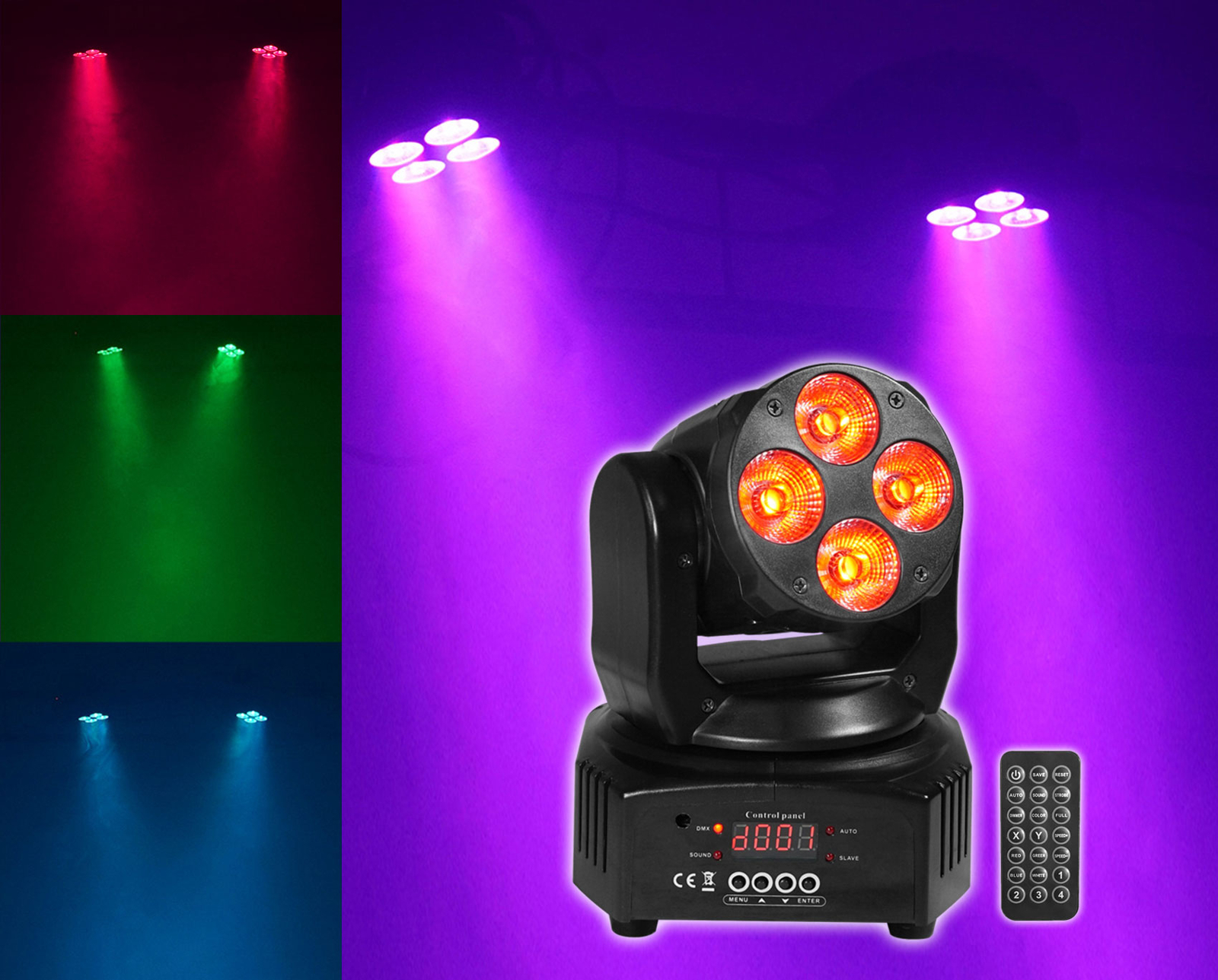Rockville RockOn-7 40w RGBW Moving Head Wash DMX Stage Club Light+Remote