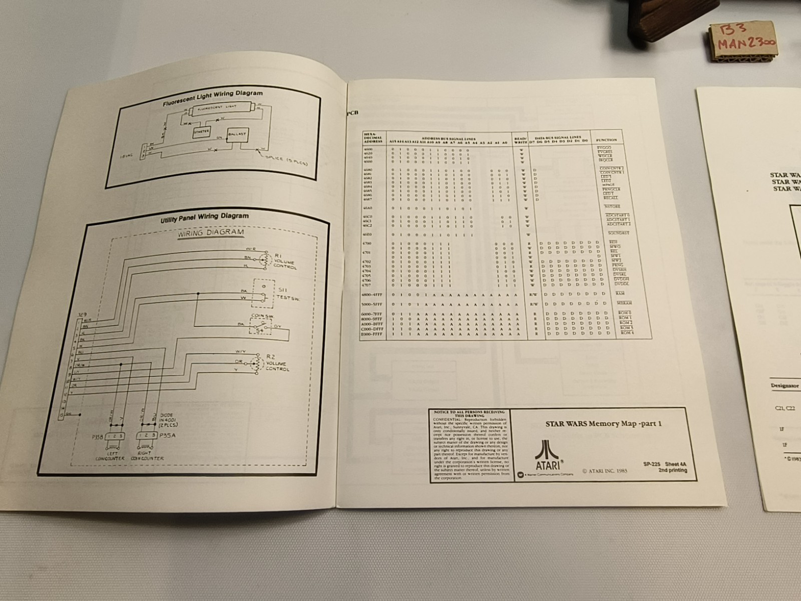 1983 Atari Star Wars Operators Manual TM-225 , Schematic package. Shop copy