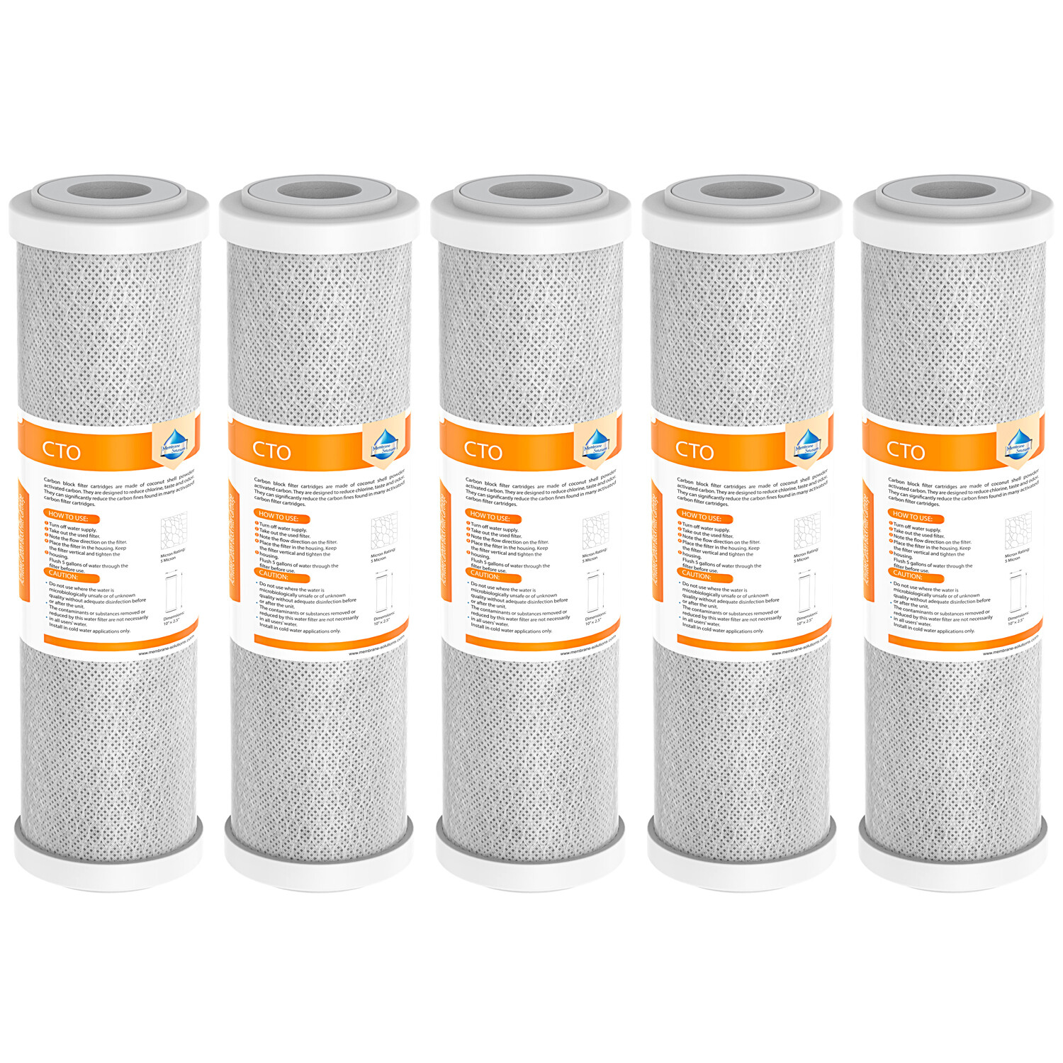 5 Pack 10"x2.5" 5 Micron CTO Carbon Block Water Filter Replacement Whole House