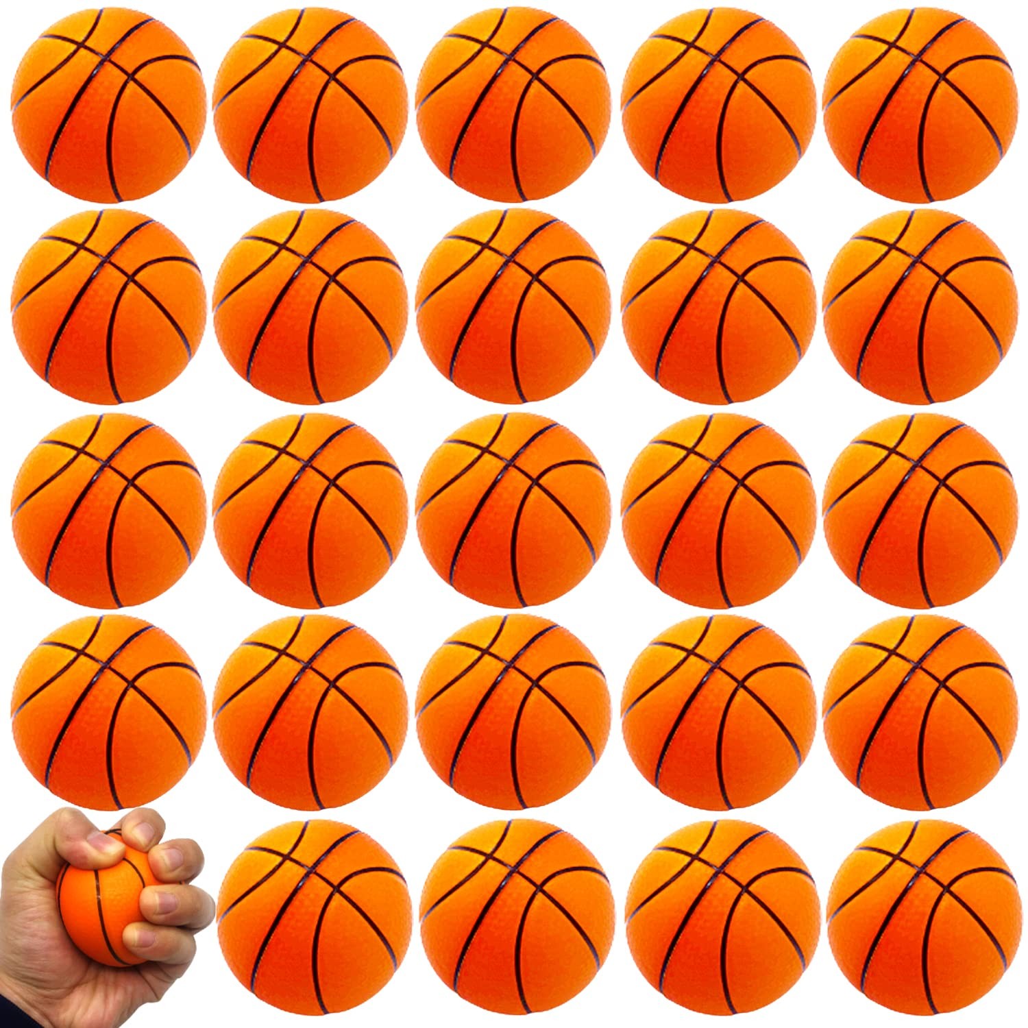 24 Pack 2.5 Inch Basketball Stress Ball,Mini Foam Squeeze Sports Balls for Sp...