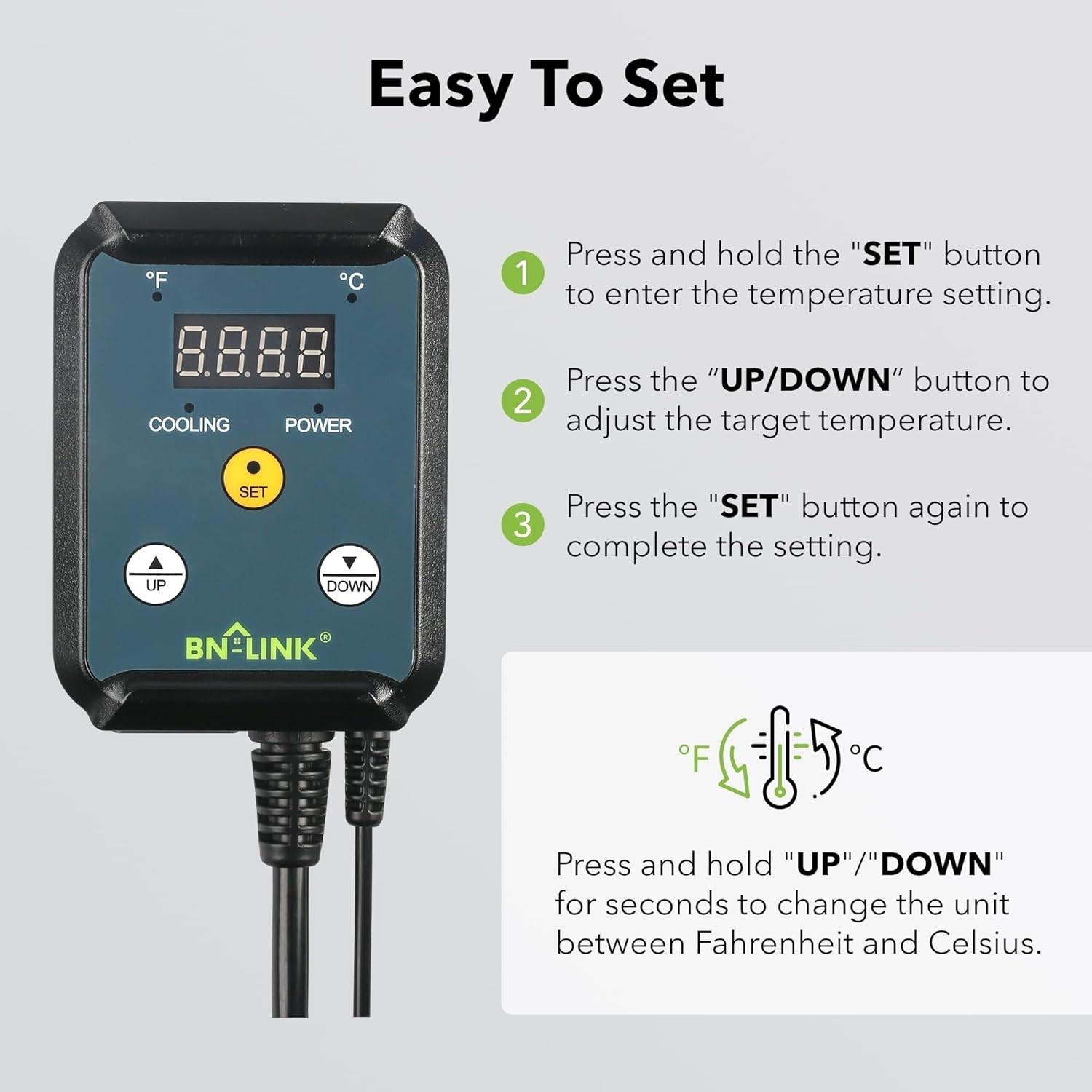 BN-LINK Digital Cooling Thermostat Controller, Temperature Controlled Outlet for