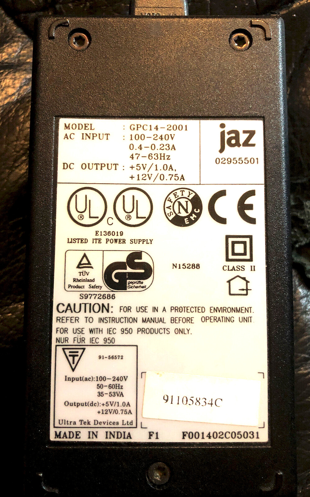 Jaz GPC14-2001 +5V 1A +12V .75A AC/DC Adapter Power Supply