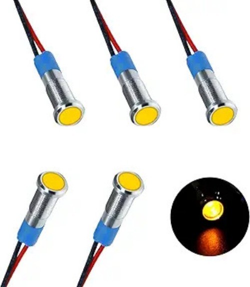 5PCS 6MM 1/4" LED Indicator Light, AC/DC 12-24V Waterproof IP66  Color: Yellow