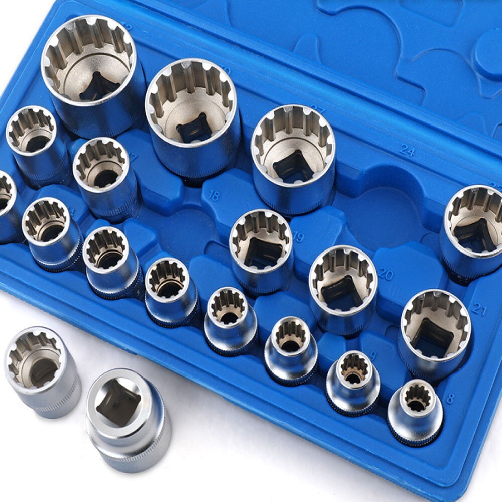 Multi-Purpose CR-V 19 Pc 1/2" Drive Universal Spline Socket Set | Metric 8-32mm