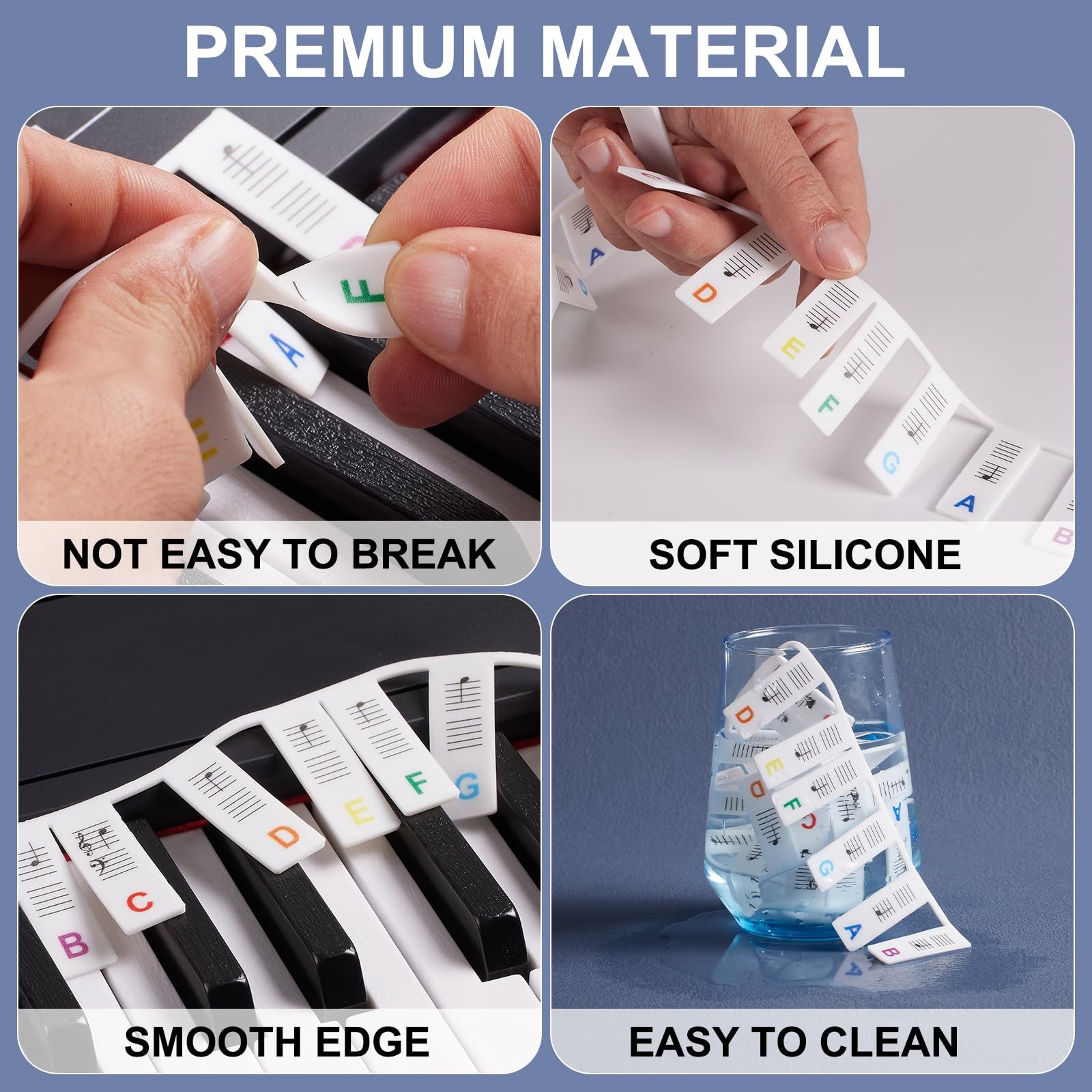 TIPTAP Removable Piano Key Stickers for 88 Full Size, Cuttable Note White
