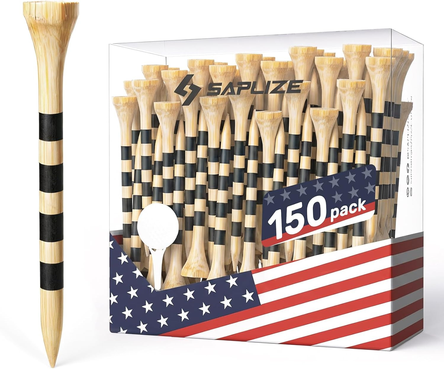 Bamboo Golf Tees Pack of 100 or 150, Four Size Options (3-1/4", 2-3/4", 2-1/8",