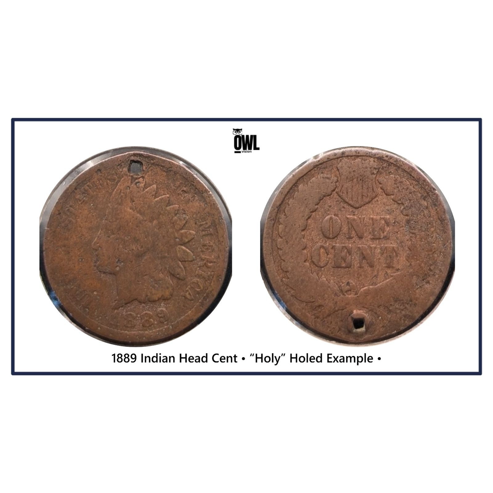 1889 Indian Head Cent • “Holy” Holed Example • Historic U.S. Copper • UMM Finds