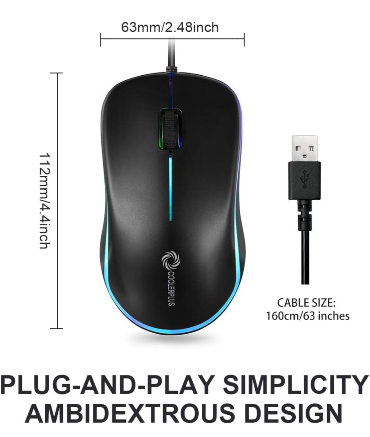 COOLERPLUS FC112 USB Optical Wired Computer Mouse with Easy Click for Office ...