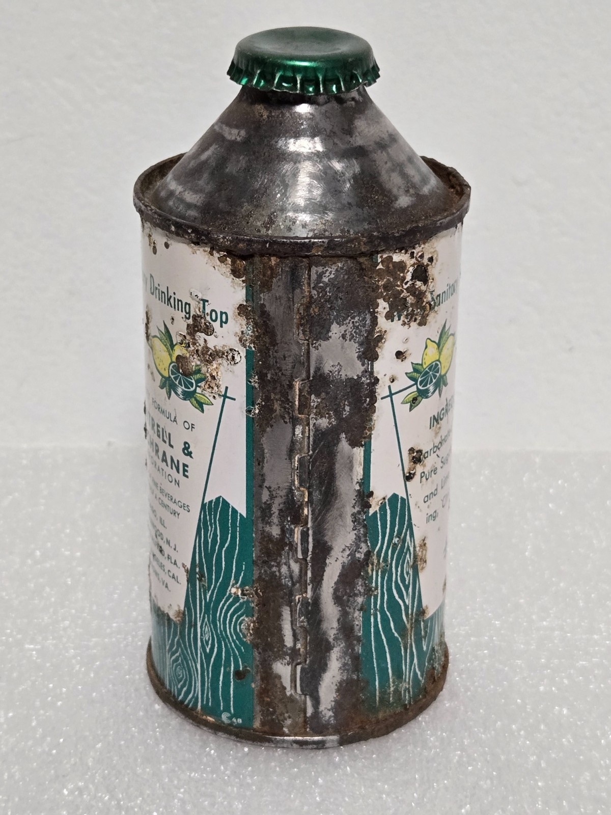 Vintage Rare C & C Super Coola Lemon Lime W/ Lid Cone Top Soda Pop Can