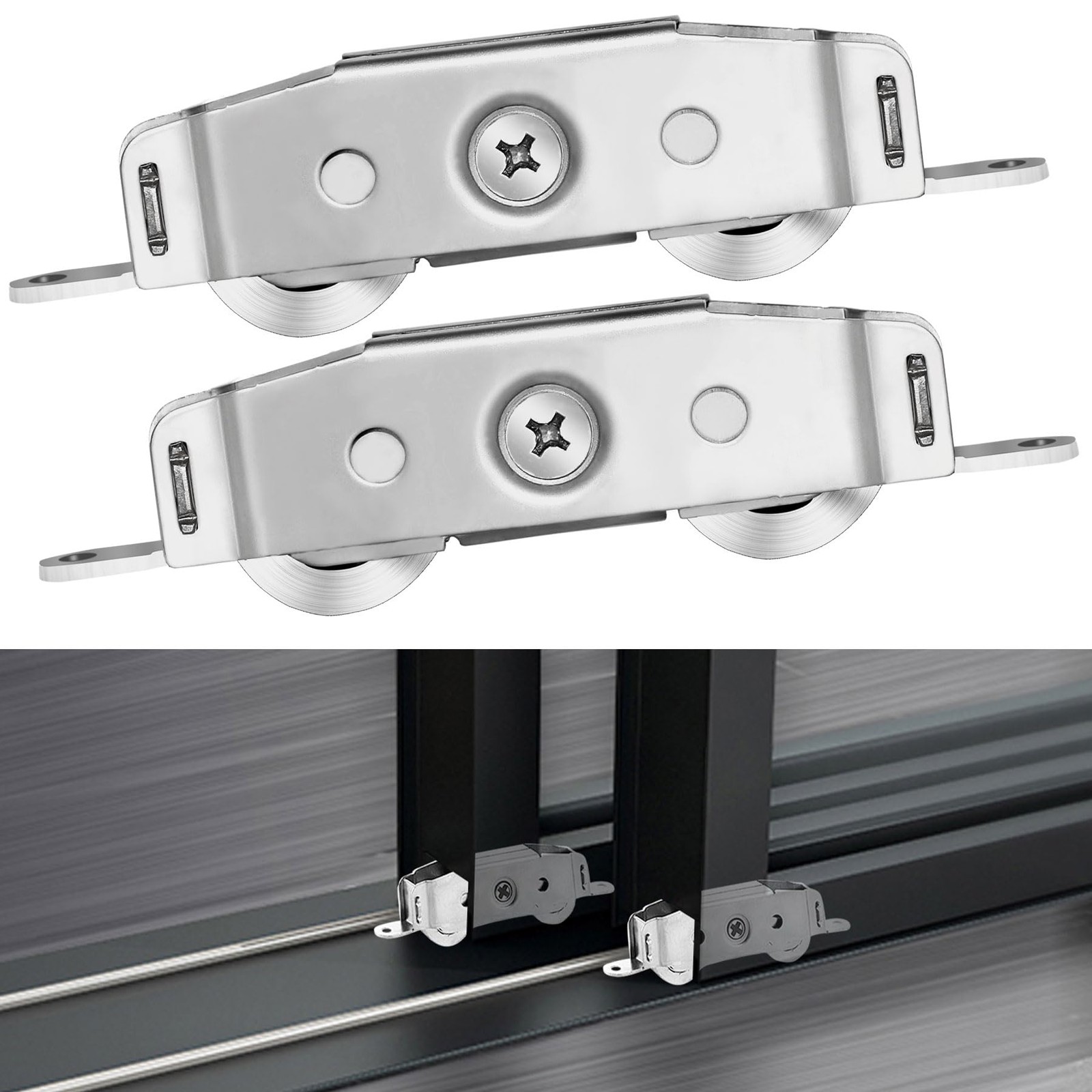 Sliding Door Rollers 6.2 inches (W) x 0.7 (H) x 1 inch (T), Silver