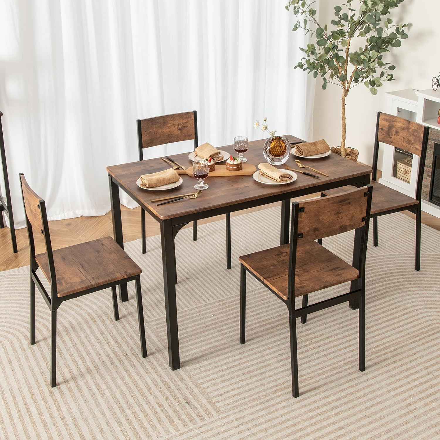 5-Piece Dining Table Set for 4 | Heavy Duty Metal Frame, Space-Saving, for Small