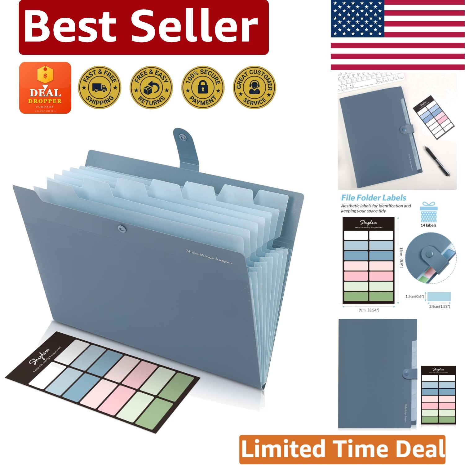 Eco-Friendly Accordion File Organizer with Labels – 8 Pockets for A4/Letter Size