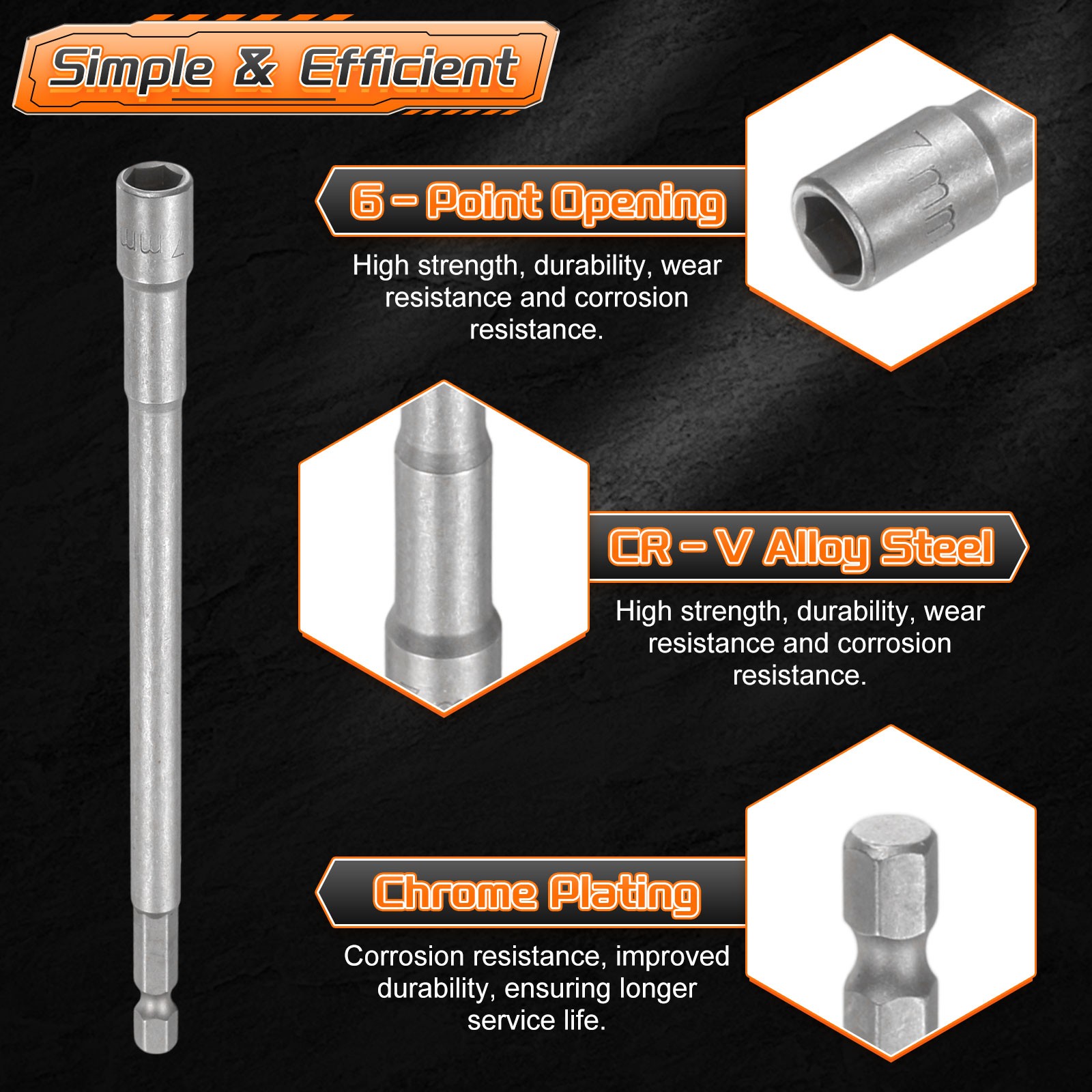 3pcs Nut Driver Drill Bit 7mm Socket 1/4" Hex Shank 6" Long Magnetic Setter